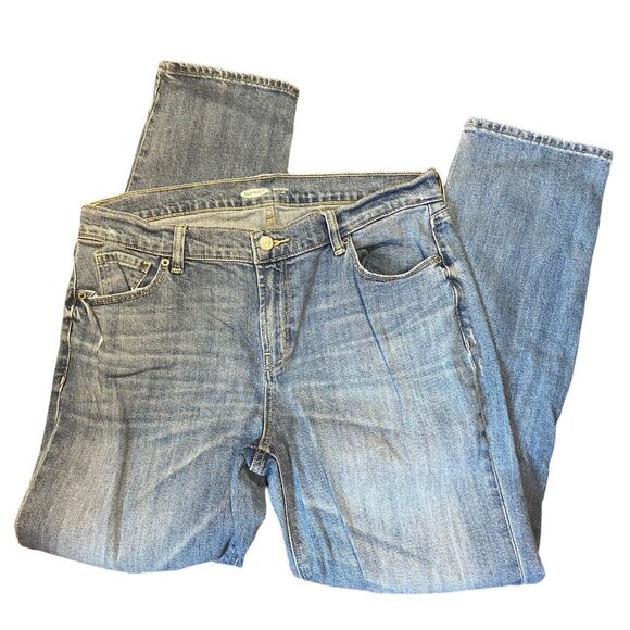 Old Navy Boyfriend Women Blue Distressed Ripped Jeans Standards Mid Rise Size 8 - Picture 1 of 13